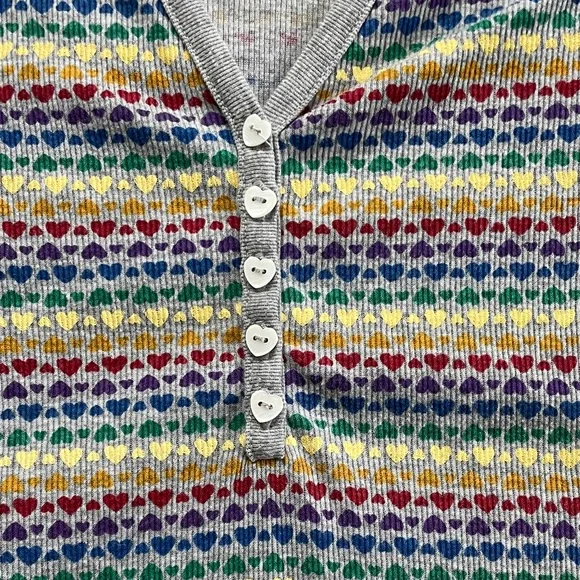 Rainbow hearts Long Sleeve Henley Y2K - Picture 2 of 4